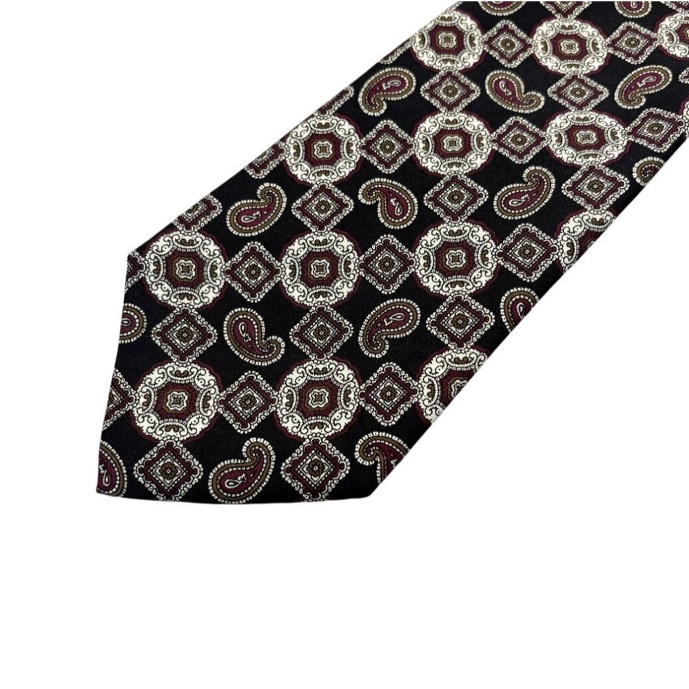 Vintage Liberty of London Tie Burgundy black  100% Silk Paisley Print USA 90s
